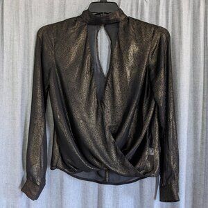 ANDB Long Sleeve Blouse Womens XS Black Gold Sheer Draped Vamp Goth Festival